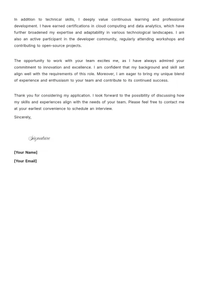 Free Mid Level Software Engineer Cover Letter to Edit Online