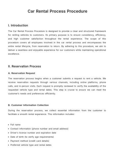 Free Car Rental Process Procedure Template to Edit Online