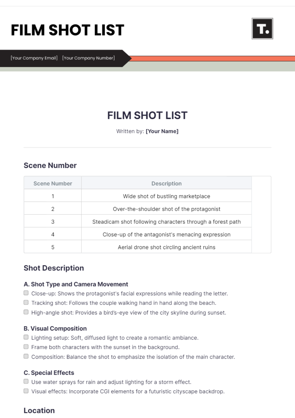 Film Shot List Template - Edit Online & Download