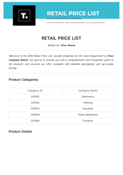 Free Retail Price List Template to Edit Online