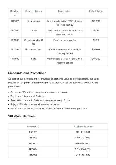 Free Retail Price List Template to Edit Online