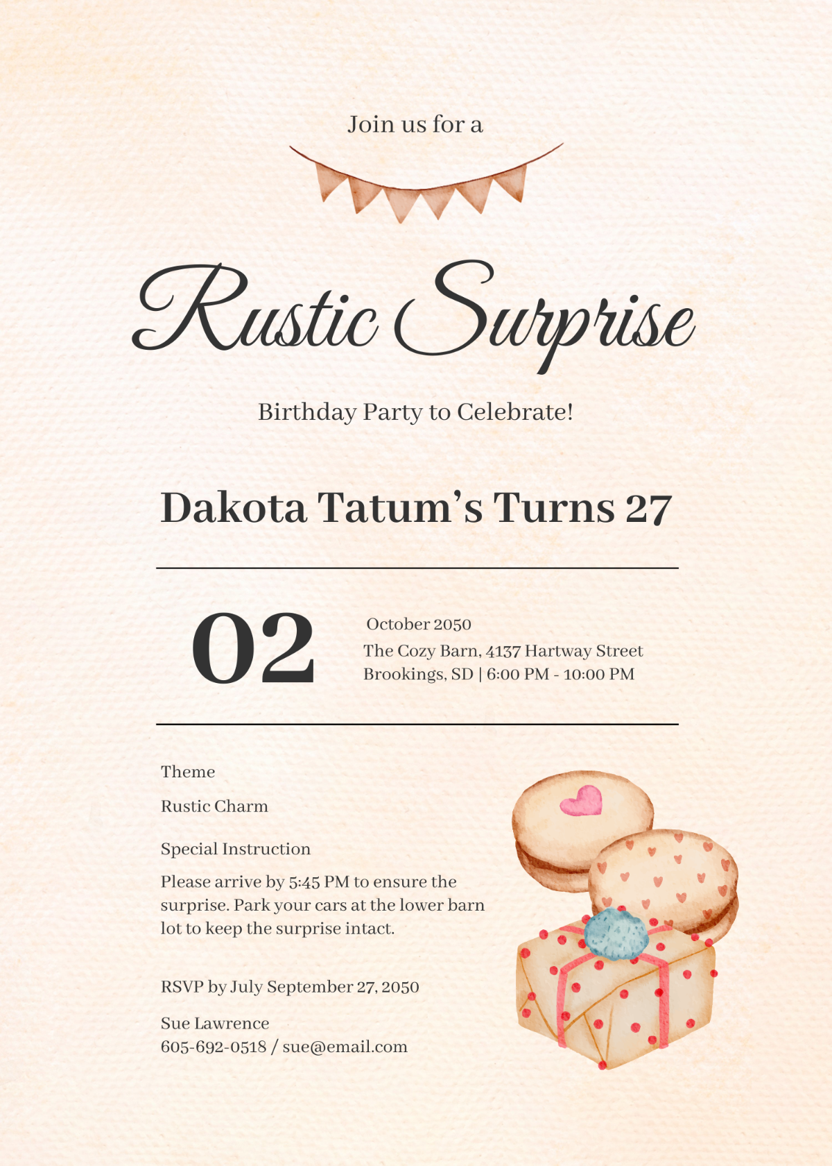 Rustic Surprise Birthday Party Invitation