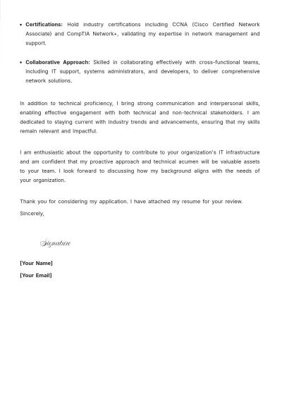 Free IT Network Support Engineer Cover Letter to Edit Online