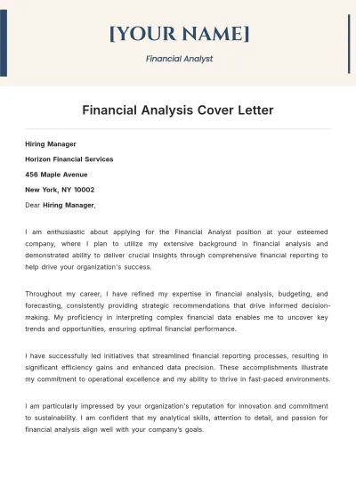 Free Financial Analysis Cover Letter to Edit Online