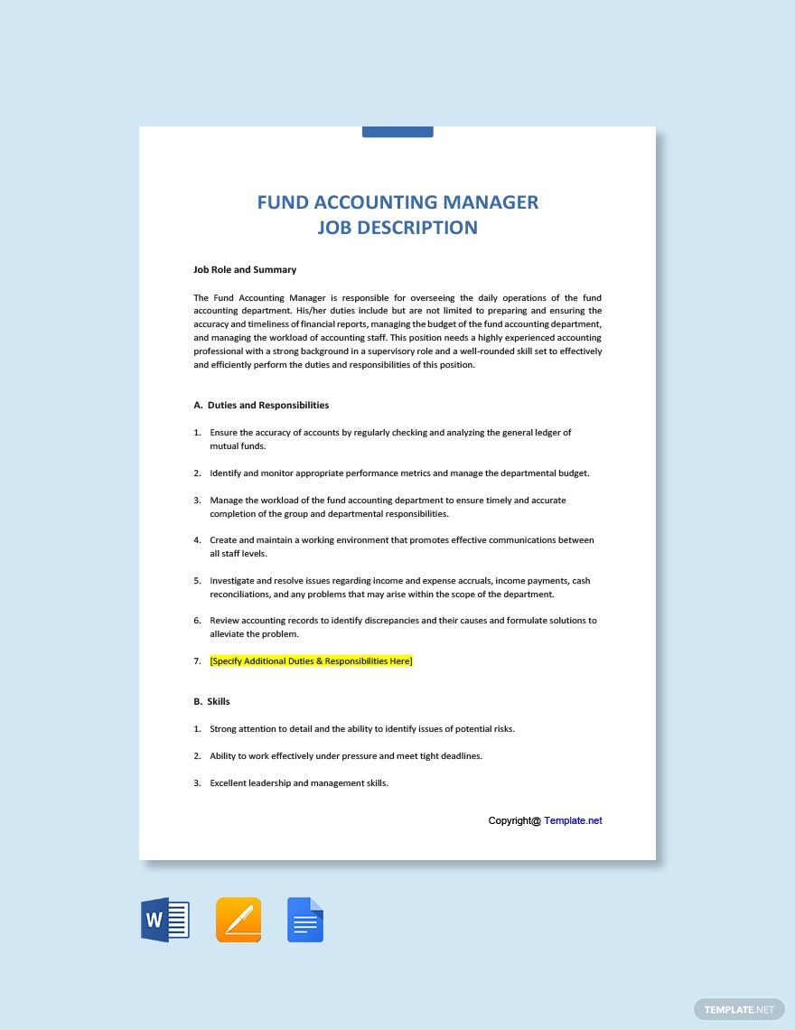 Free Fund Accounting Manager Job Description Template