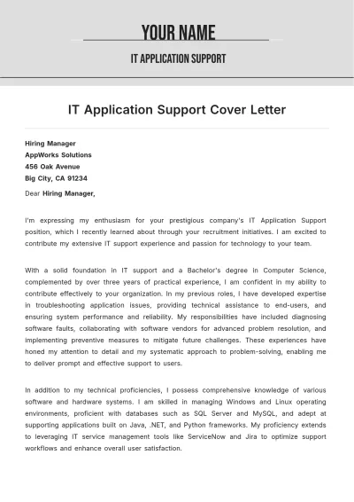 Free IT Application Support Cover Letter to Edit Online