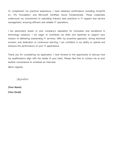 Free IT Application Support Cover Letter to Edit Online