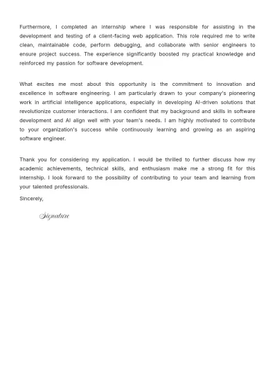 Free Intern Software Engineer Cover Letter to Edit Online