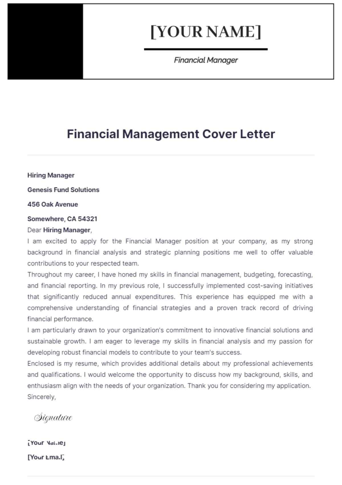 Financial Management Cover Letter - Edit Online & Download