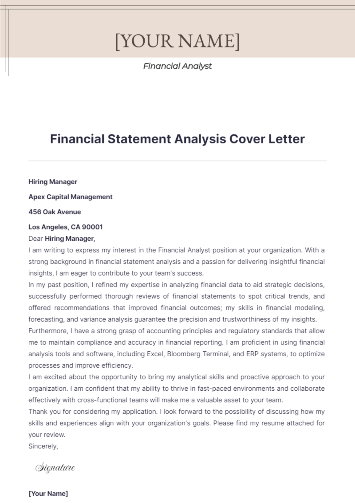 Financial Statement Analysis Cover Letter - Edit Online & Download