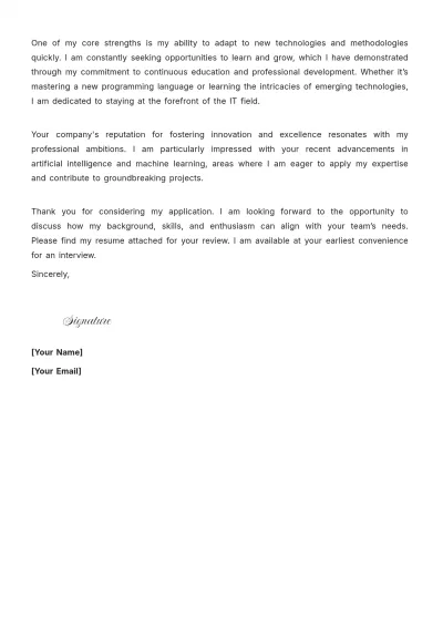 Free IT Software Engineer Cover Letter to Edit Online