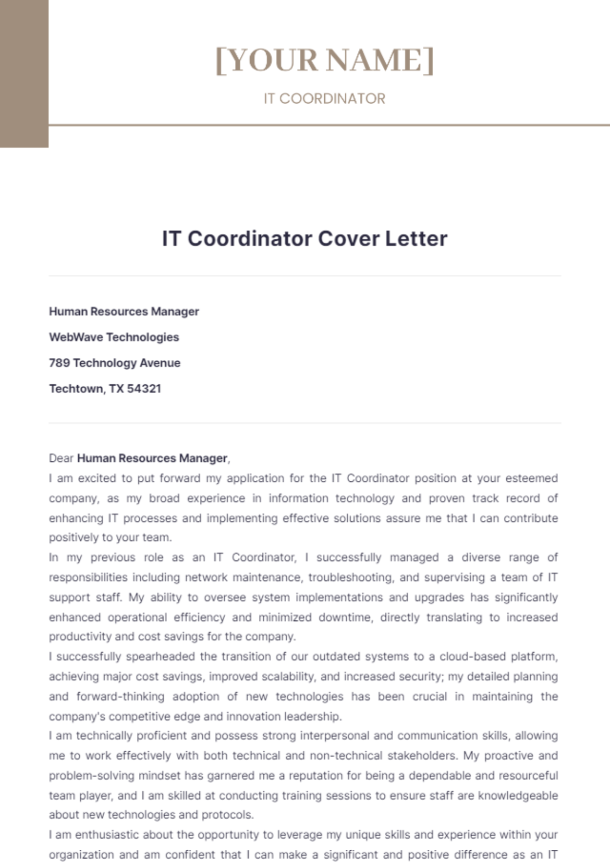 IT Coordinator Cover Letter - Edit Online & Download