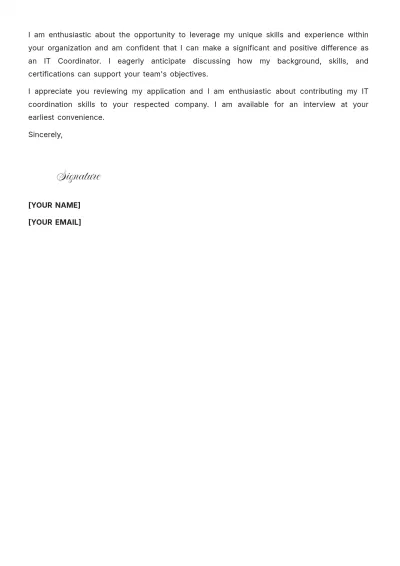 Free IT Coordinator Cover Letter to Edit Online