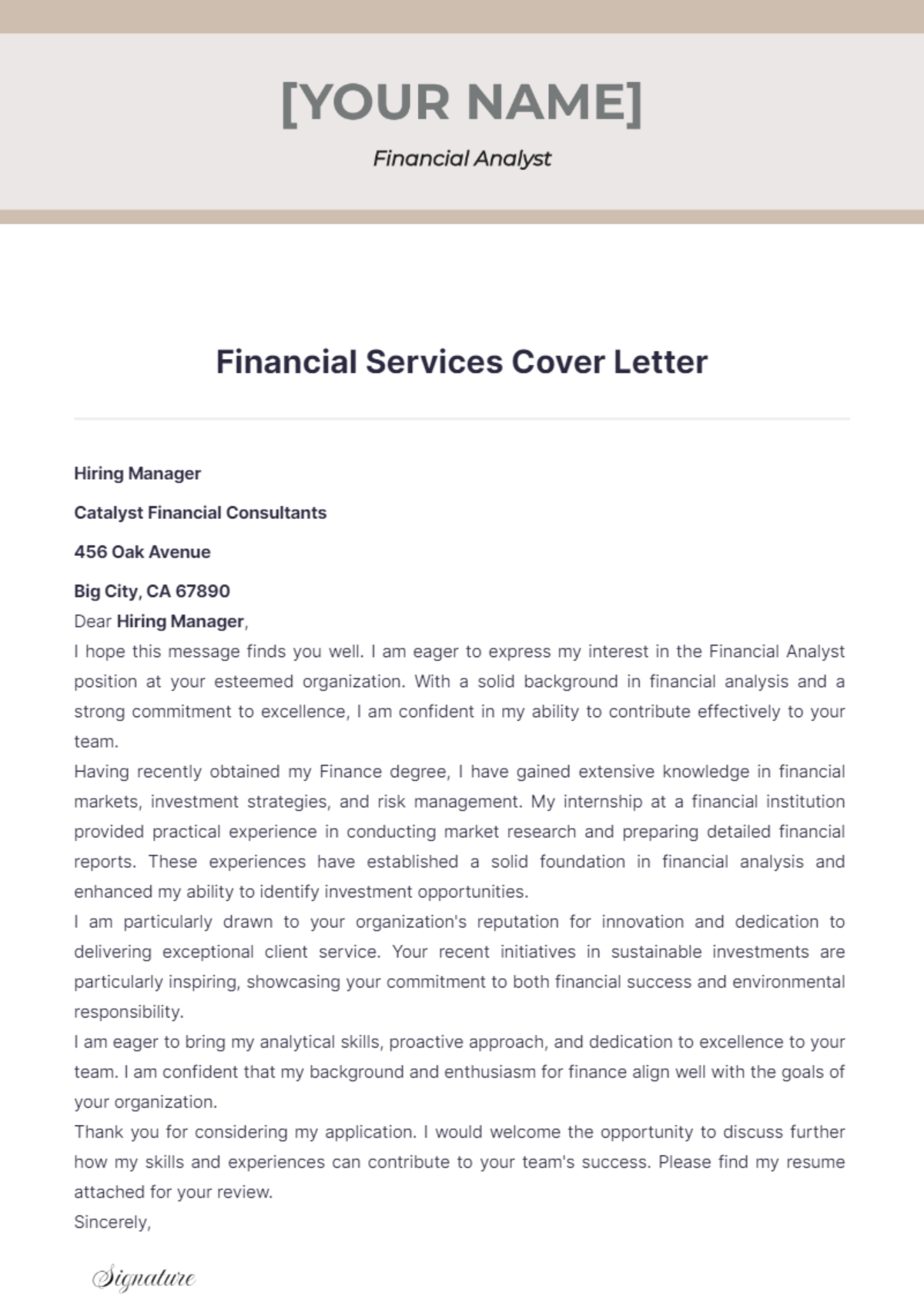 Financial Services Cover Letter - Edit Online & Download