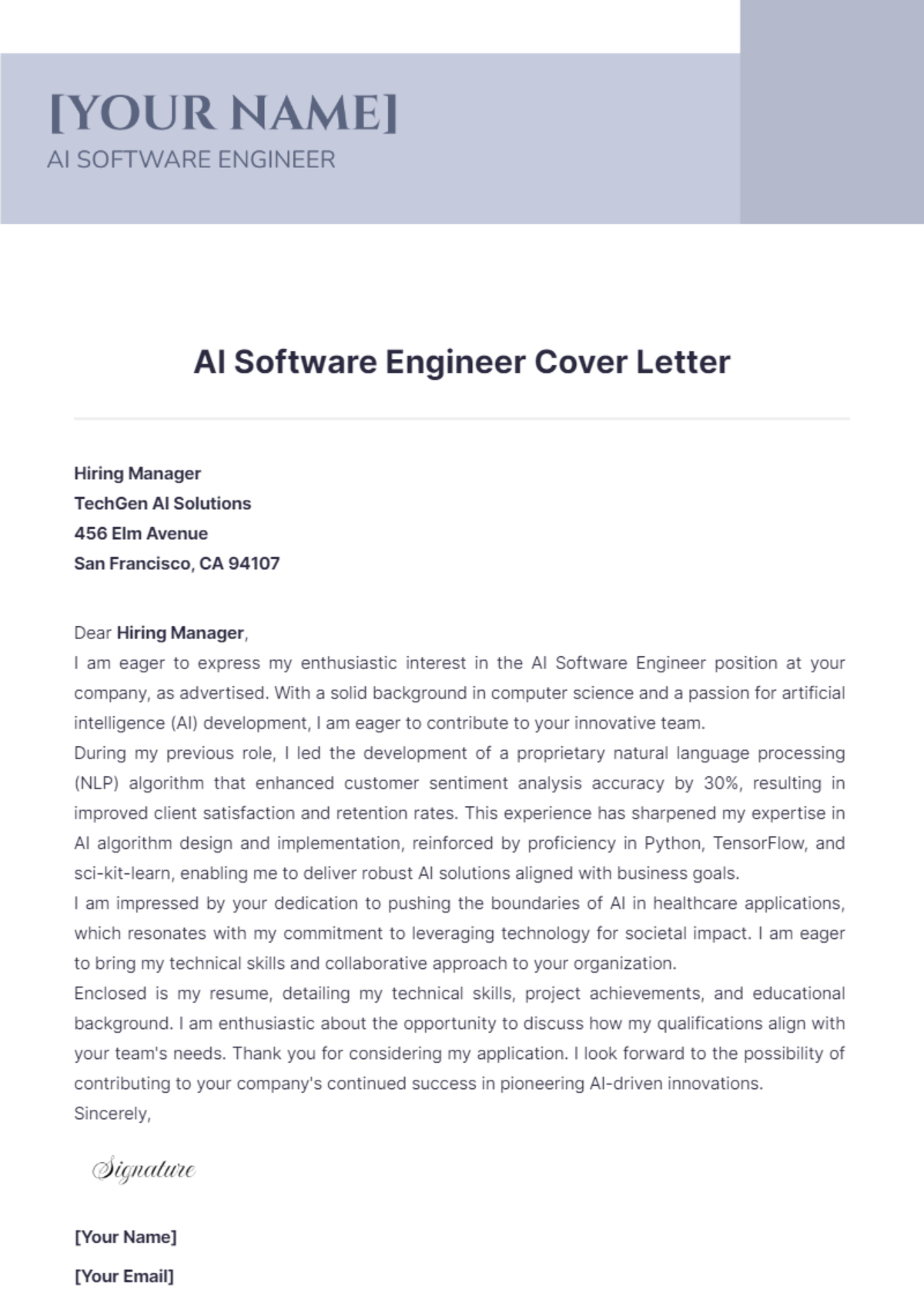 AI Software Engineer Cover Letter