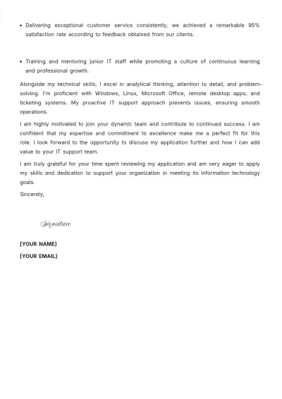 Free IT Support Analyst Cover Letter to Edit Online