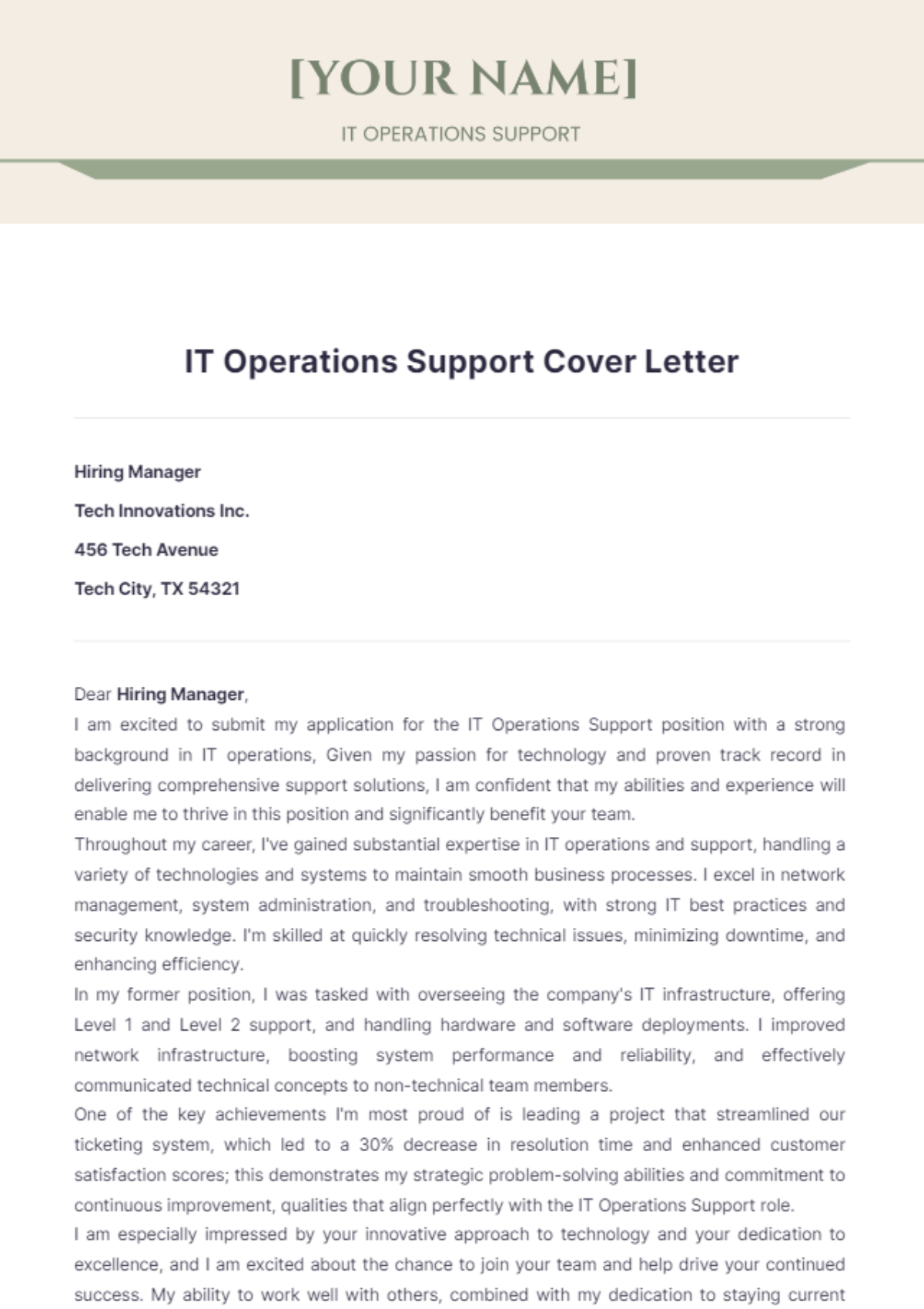 IT Operations Support Cover Letter - Edit Online & Download