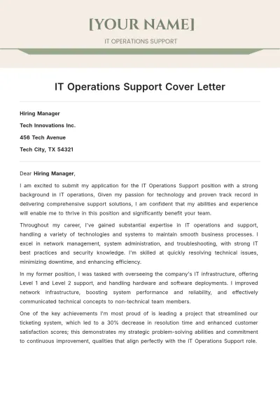 Free IT Operations Support Cover Letter to Edit Online
