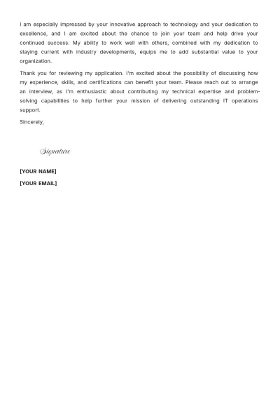 Free IT Operations Support Cover Letter to Edit Online