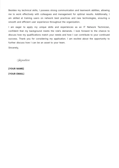 Free IT Network Technician Cover Letter to Edit Online