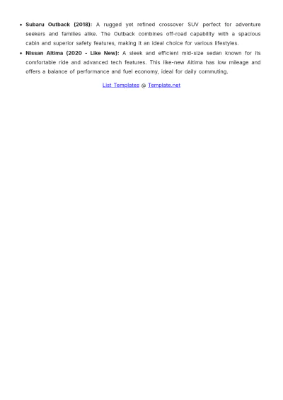 Free Auto Price List Template to Edit Online