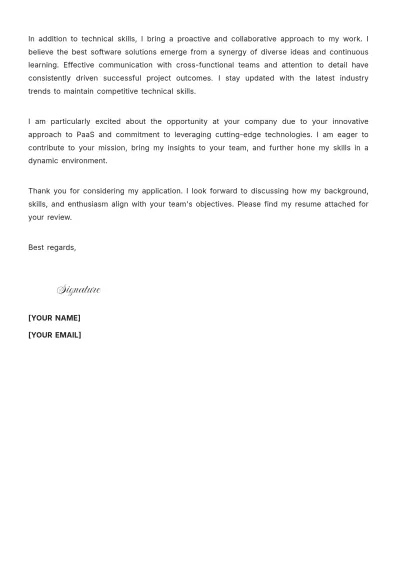 Free Paas Software Engineer Cover Letter to Edit Online