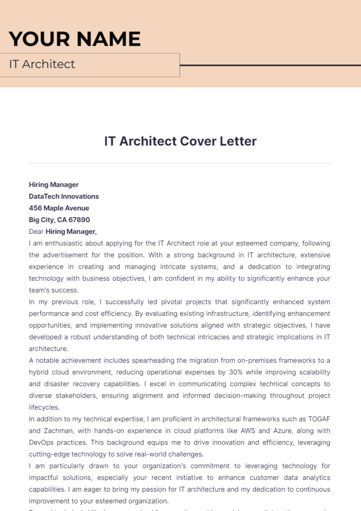 IT Architect Cover Letter - Edit Online & Download