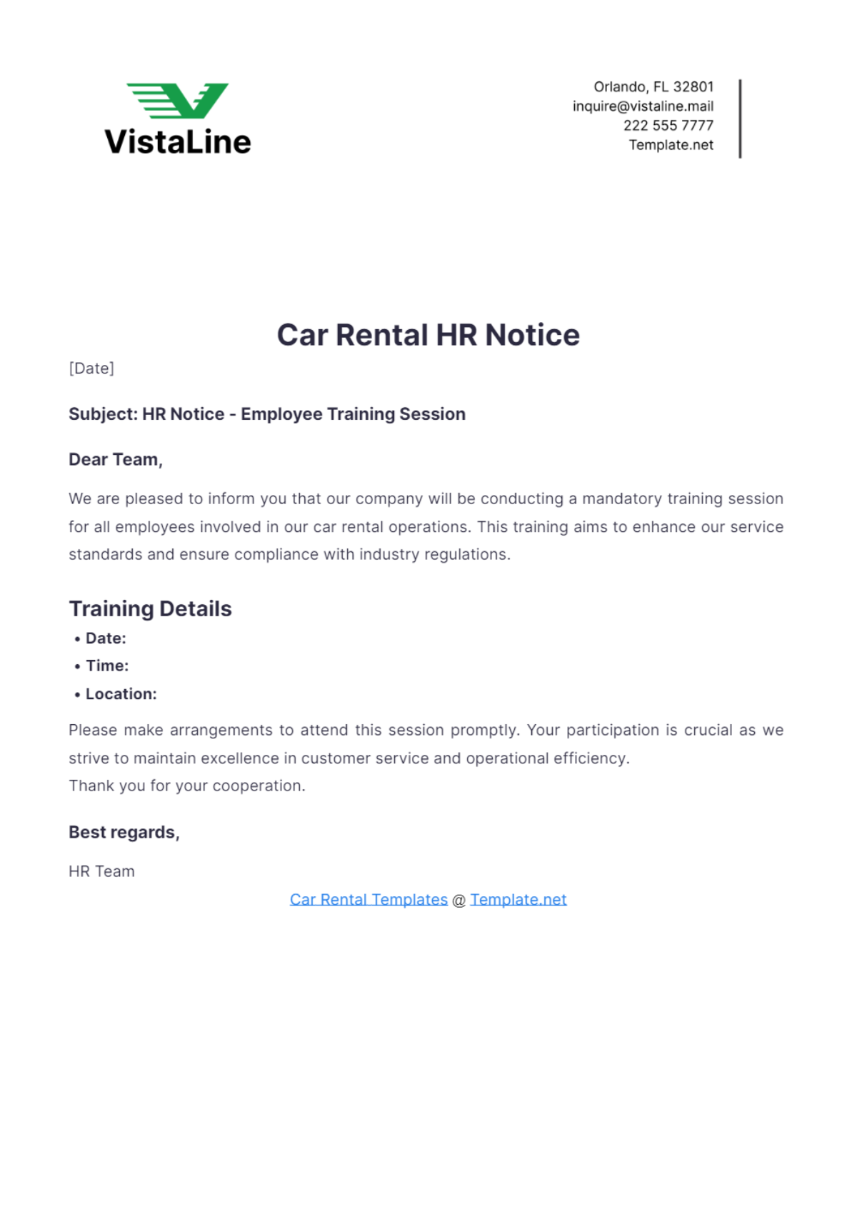 Car Rental HR Notice Template - Edit Online & Download