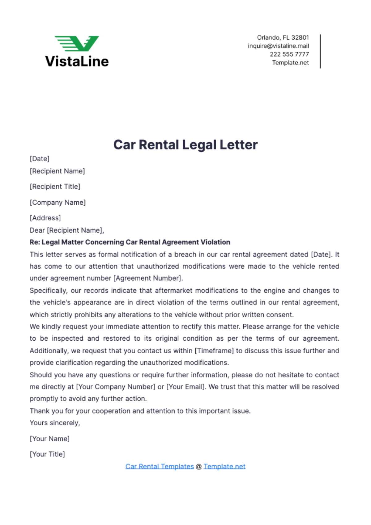 Free Car Rental Legal Letter Template - Edit Online & Download ...