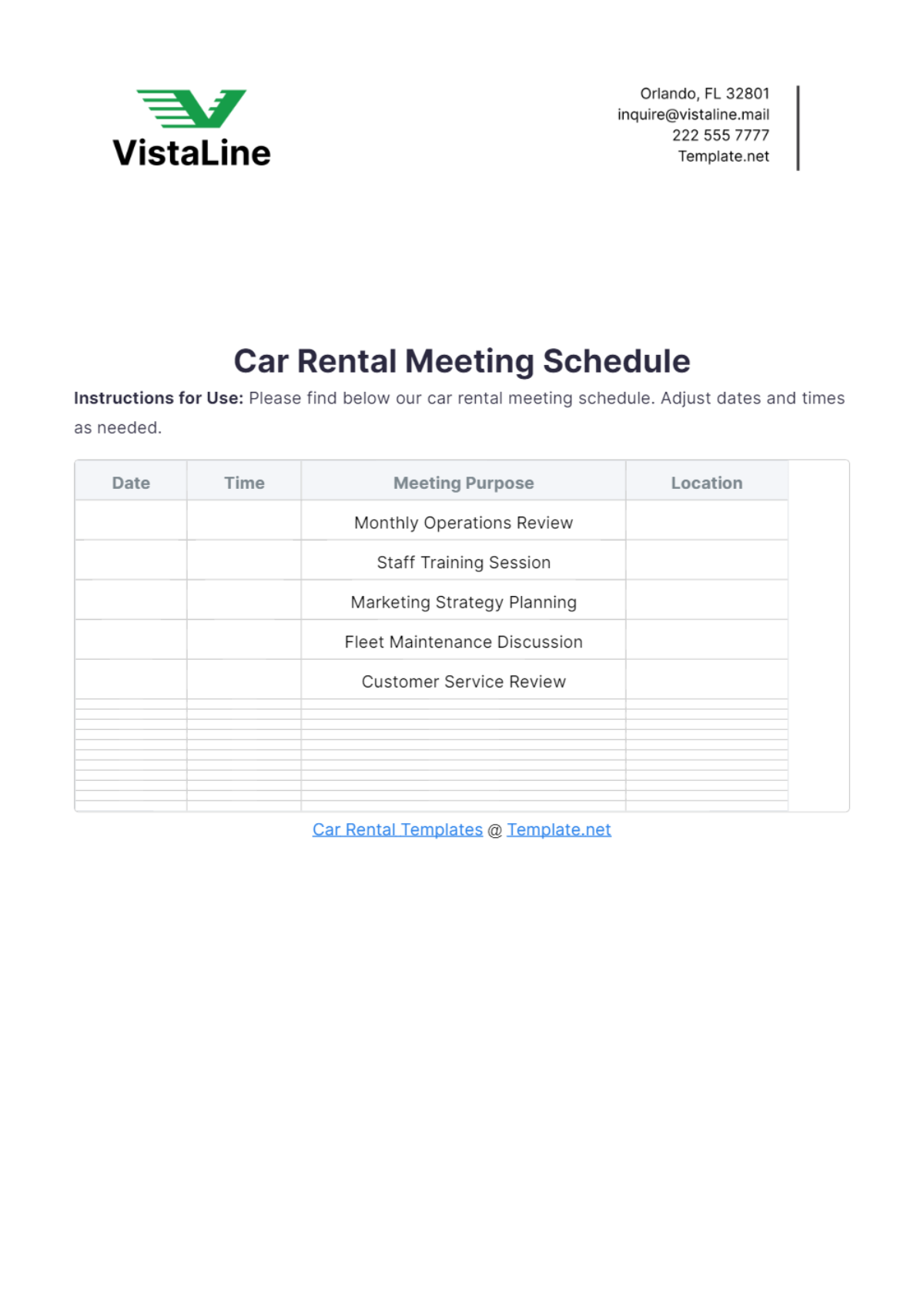 Car Rental Meeting Schedule Template - Edit Online & Download