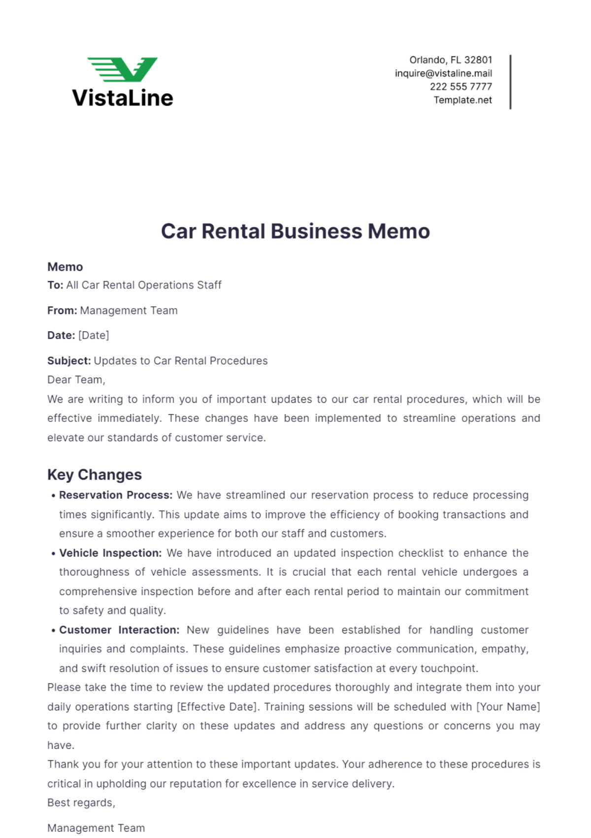 Car Rental Business Memo Template - Edit Online & Download