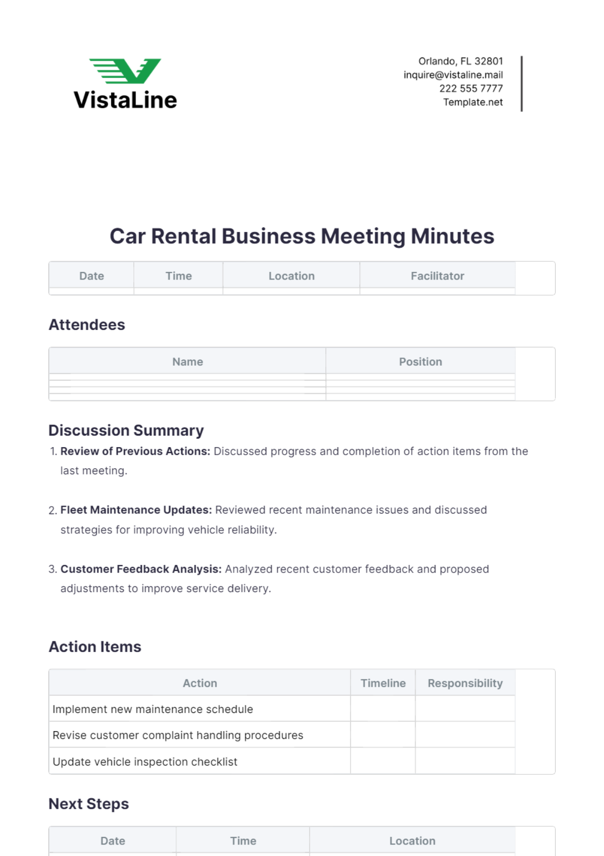 Car Rental Business Meeting Minutes Template - Edit Online & Download