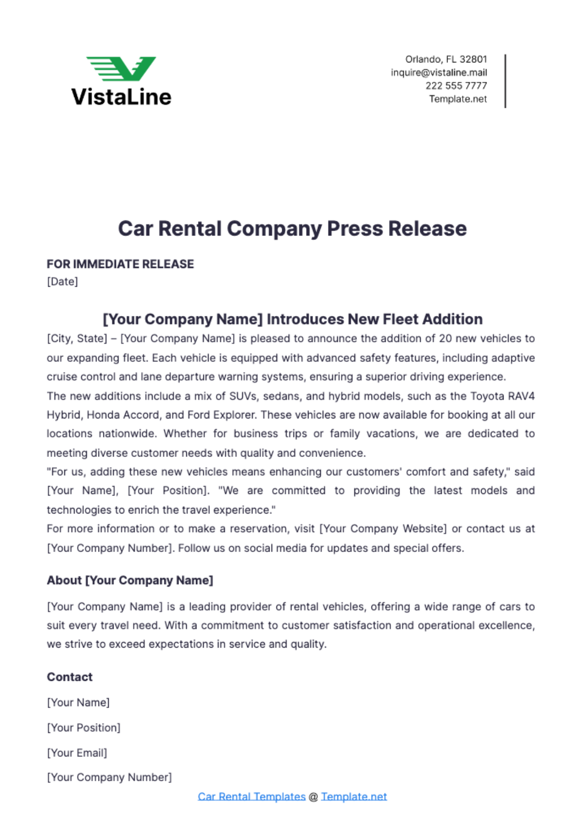 Car Rental Company Press Release Template - Edit Online & Download