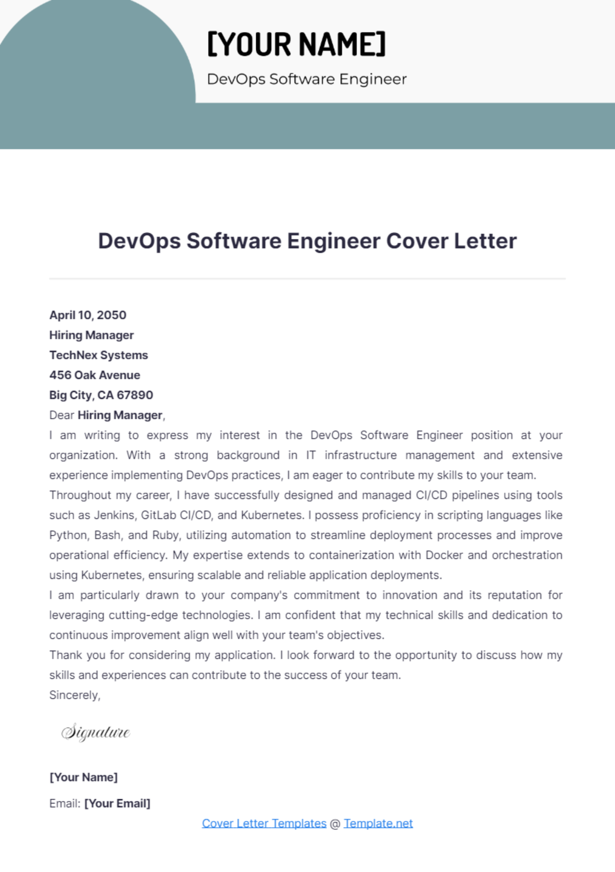 DevOps Software Engineer Cover Letter