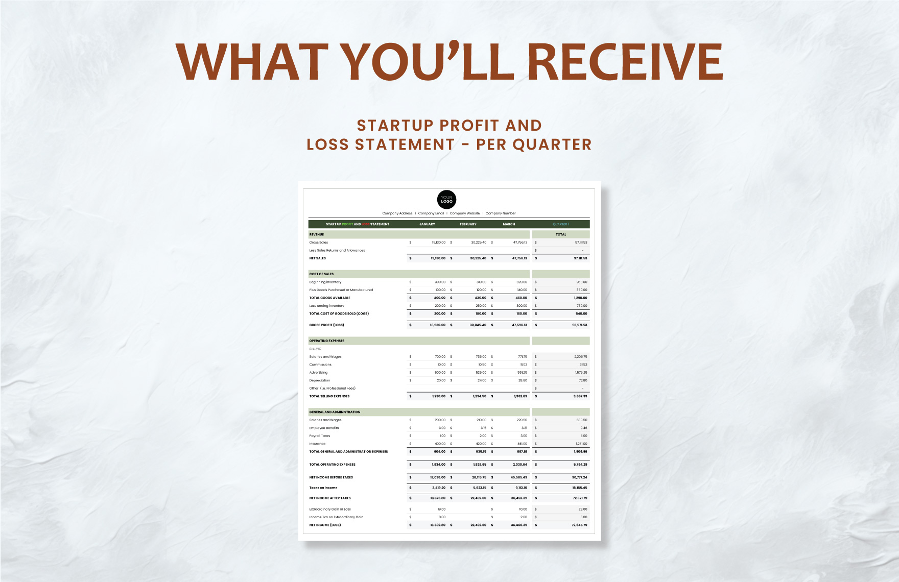 Startup Profit and Loss Statement Template