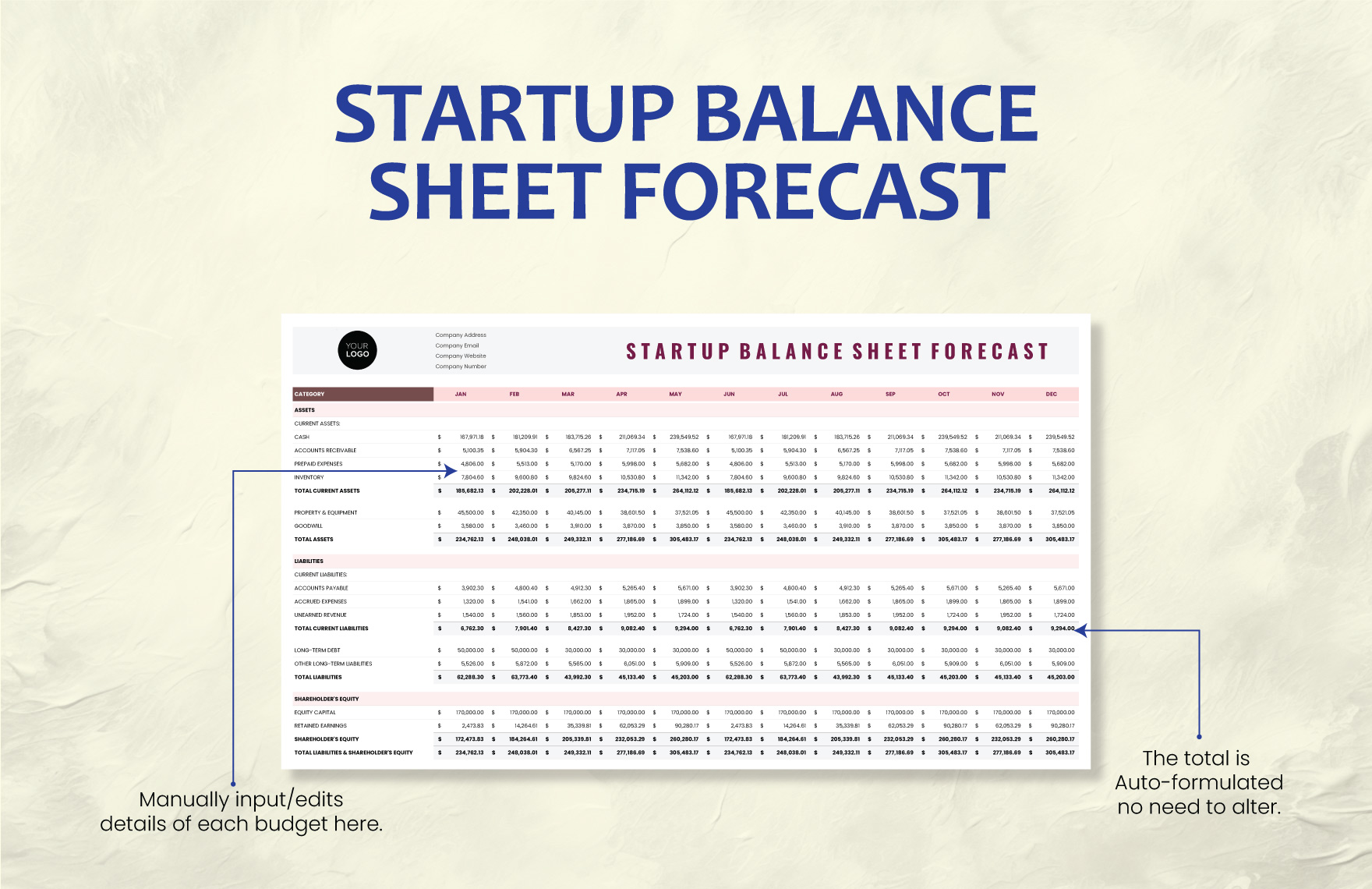 Startup Balance Sheet Forecast Template