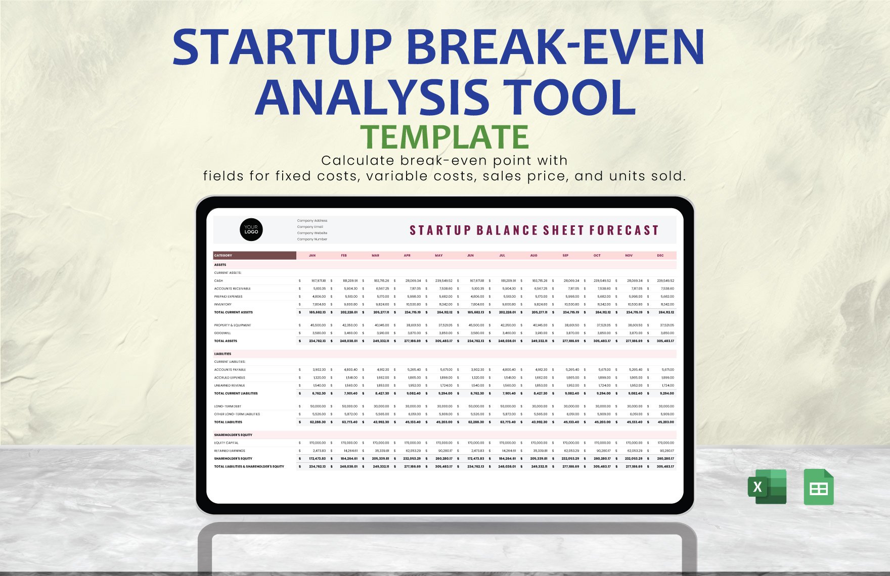 Startup Balance Sheet Forecast Template in Excel, Google Sheets