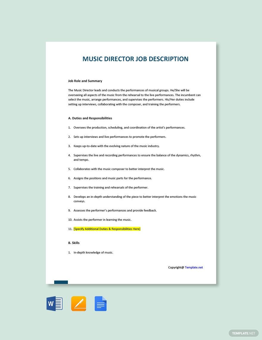 Free Music Director Job Description