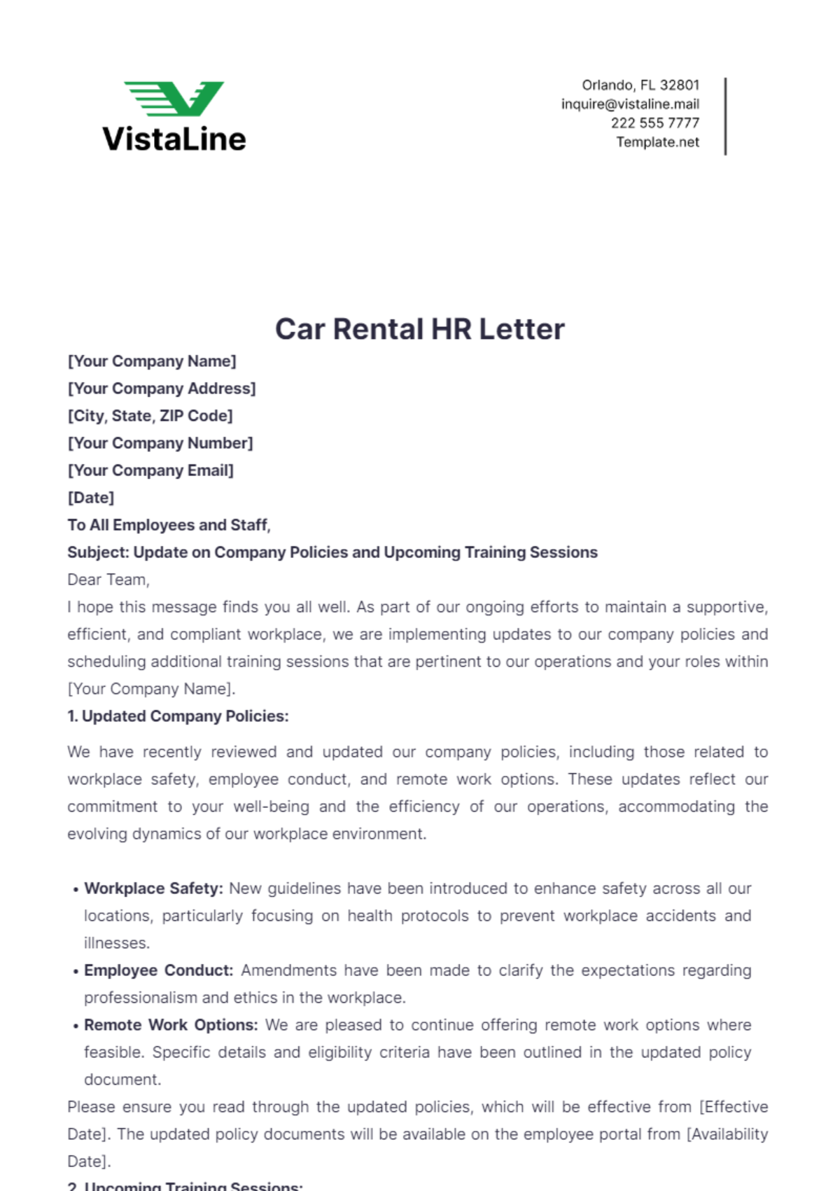 Car Rental HR Letter Template - Edit Online & Download