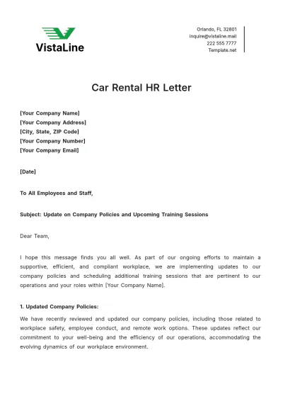 Free Car Rental HR Letter Template to Edit Online