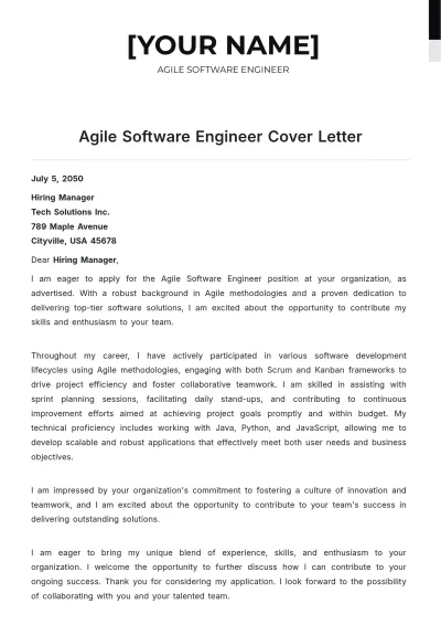 Free Agile Software Engineer Cover Letter to Edit Online