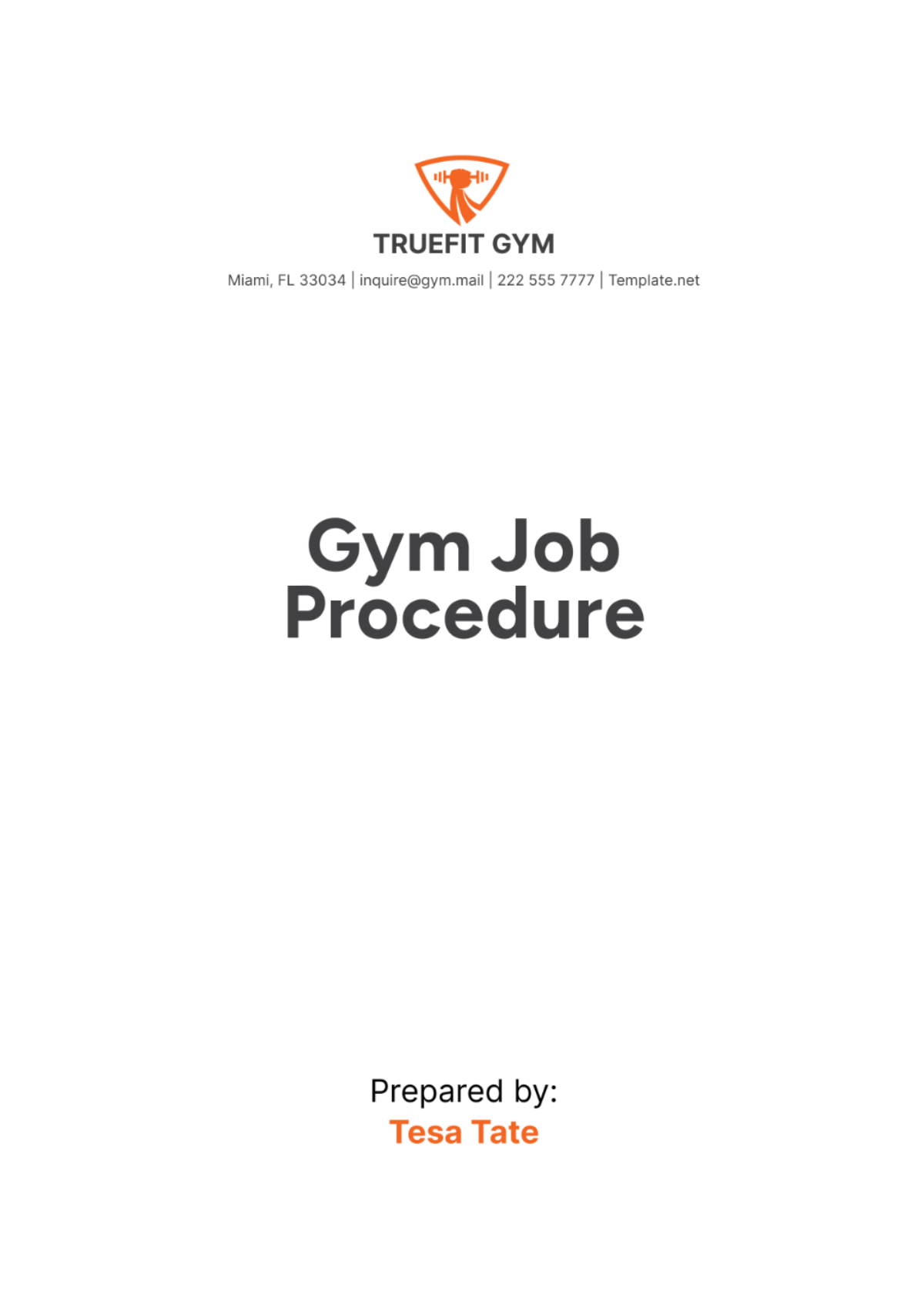 Gym Job Procedure Template - Edit Online & Download