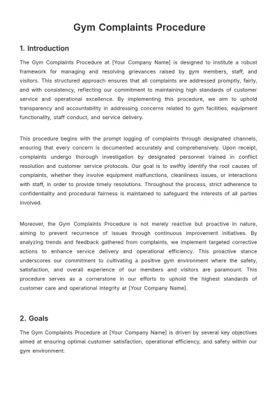 Free Gym Complaints Procedure Template to Edit Online