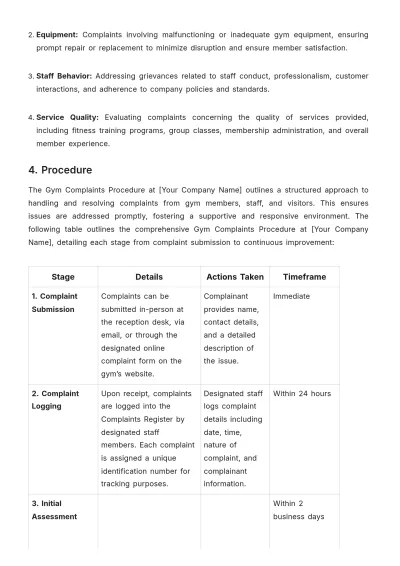 Free Gym Complaints Procedure Template to Edit Online