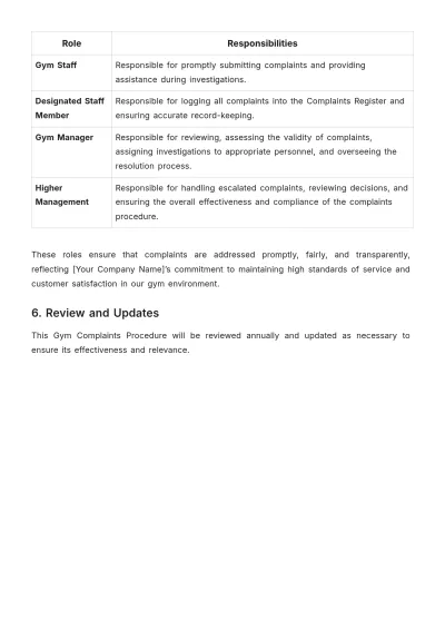 Free Gym Complaints Procedure Template to Edit Online