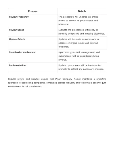 Free Gym Complaints Procedure Template to Edit Online