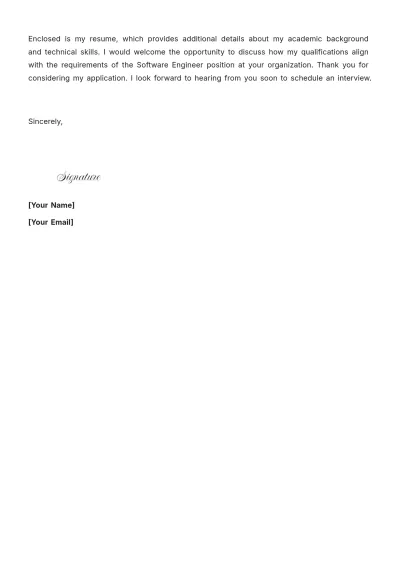 Free Software Engineer Cover Letter For Fresher to Edit Online