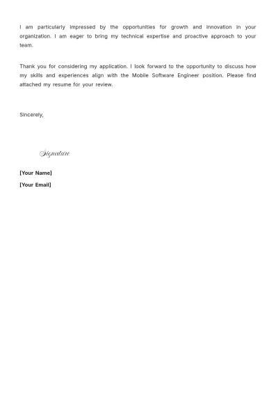 Free Mobile Software Engineer Cover Letter to Edit Online