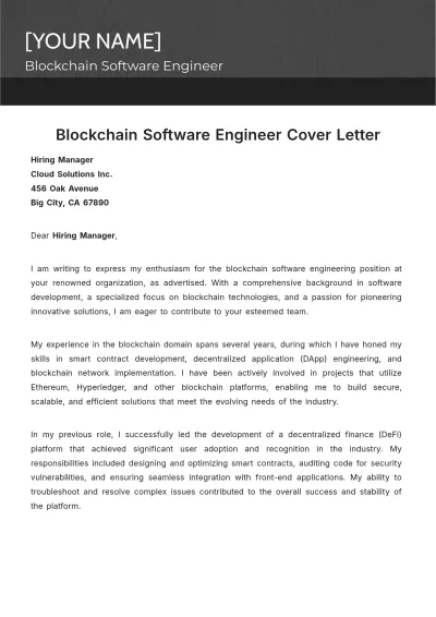 Free Blockchain Software Engineer Cover Letter to Edit Online