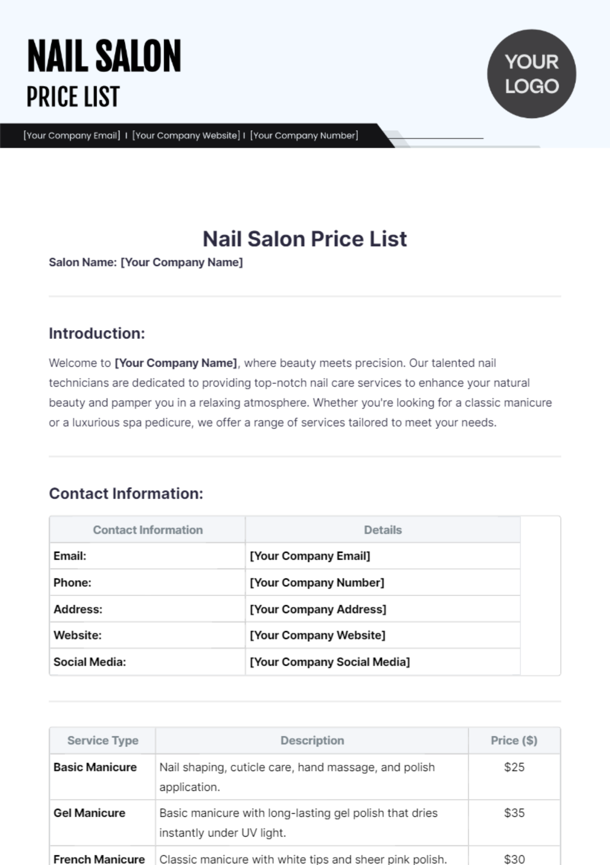 Nail Salon Price List Template - Edit Online & Download